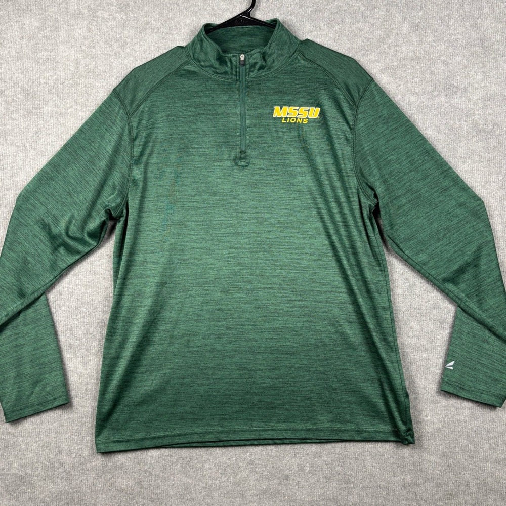 BSN Sports MSSU Lions 1/4 Zip Pullover Performance Athletic Large Green Heather